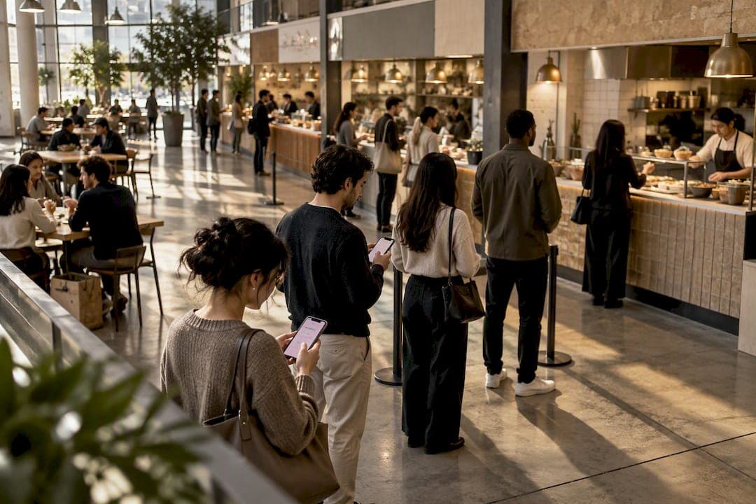 Cut Crowding in Food Halls with a Browser First Multi Vendor Queue